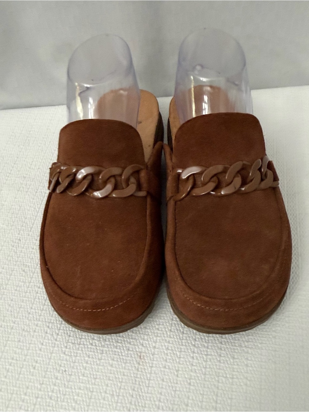 Vionic Georgie Mules Size 6.5 Brown Suede Chain Slip On Comfort Orthotic Clog - Picture 3 of 10